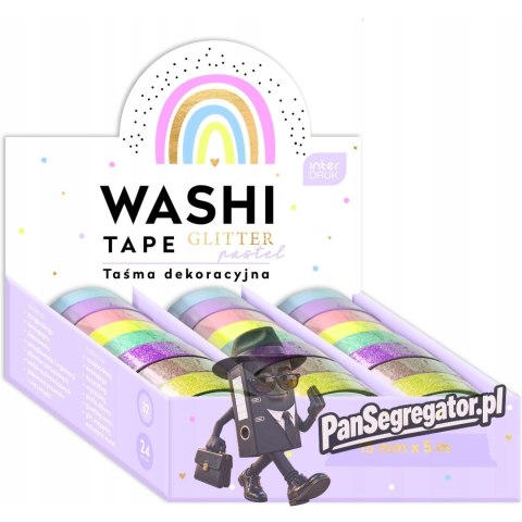 Taśma dekoracyjna 5m GLITTER PASTEL 8 kolorów opakowanie 24sztuki INTERDRUK