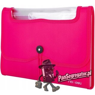 Teczka harmonijkowa z gumką 13-przegródek okno PVC RIO różowa 38128 PINK DELI