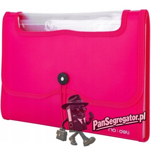 Teczka harmonijkowa z gumką 13-przegródek okno PVC RIO różowa 38128 PINK DELI