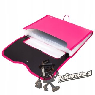 Teczka harmonijkowa z gumką 13-przegródek okno PVC RIO różowa 38128 PINK DELI