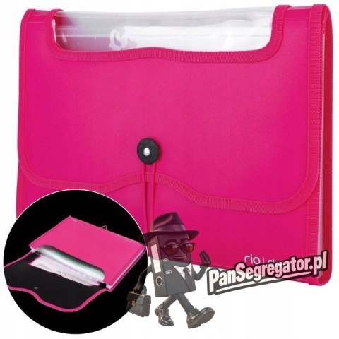 Teczka harmonijkowa z gumką 13-przegródek okno PVC RIO różowa 38128 PINK DELI