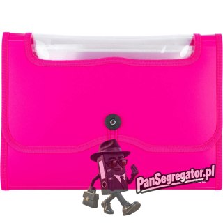 Teczka harmonijkowa z gumką 7-przegródek okno PVC RIO różowa 38127 PINK DELI