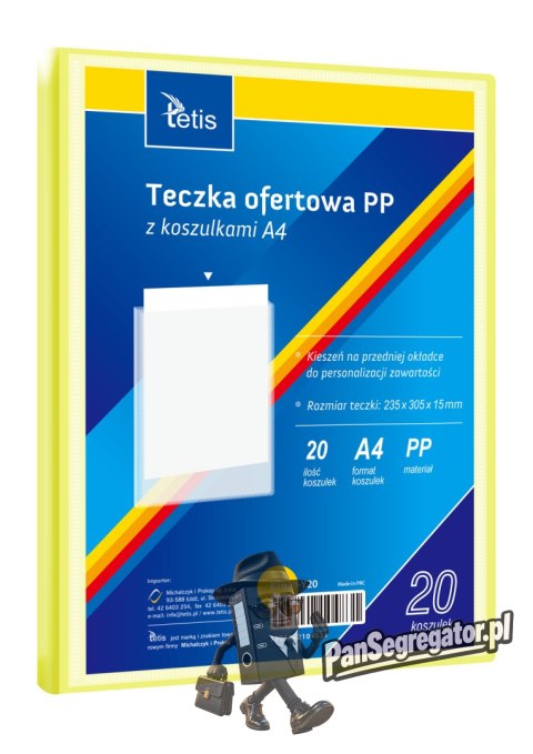 Teczka ofertowa A4 PP 20 koszulek ŻÓŁTA BT630-Y20 TETIS