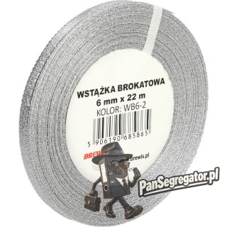 Wstążka brokatowa srebrna 6mm(2szt) WB6-2 BREWIS