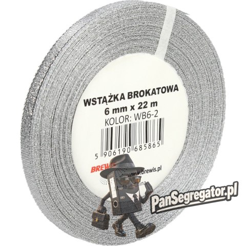 Wstążka brokatowa srebrna 6mm(2szt) WB6-2 BREWIS
