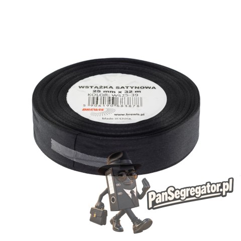 Wstążka satynowa 25mm/32m czarna BREWIS