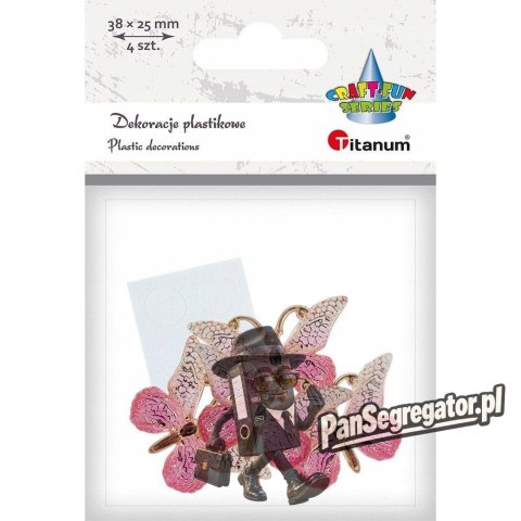 Dekoracje samoprzylepne plastikowe MOTYLKI różowe (4 sztuk) 31x23mm 612878 TITANUM