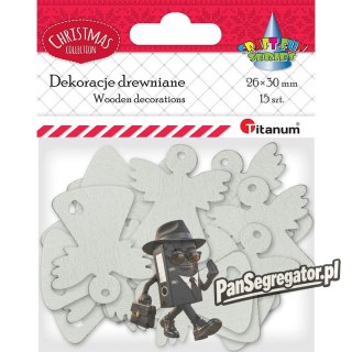 Drewniane anioły ażurowe 25x29mm białe 15szt. 417639 TITANUM