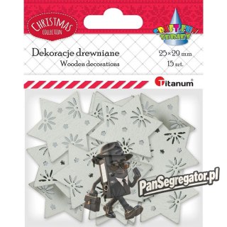 Drewniane gwiazdki ażurowe 25x29mm białe 15szt. 417644 TITANUM