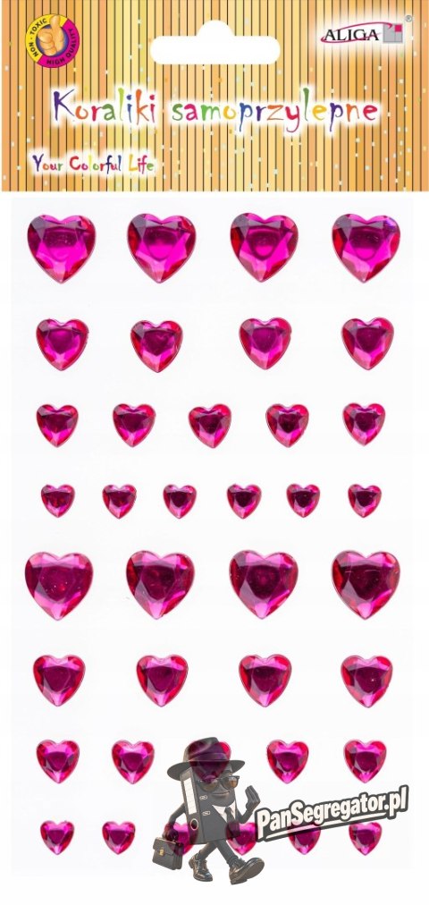Dżety kryształki samoprzylepne mix rozmiarów serca 9,5x15,5cm JET-3231 ALIGA