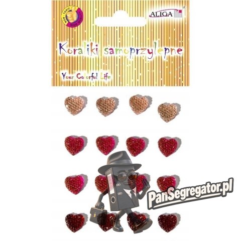 Dżety kryształki samoprzylepne serca 12mm mix kolorów JET-2411 ALIGA
