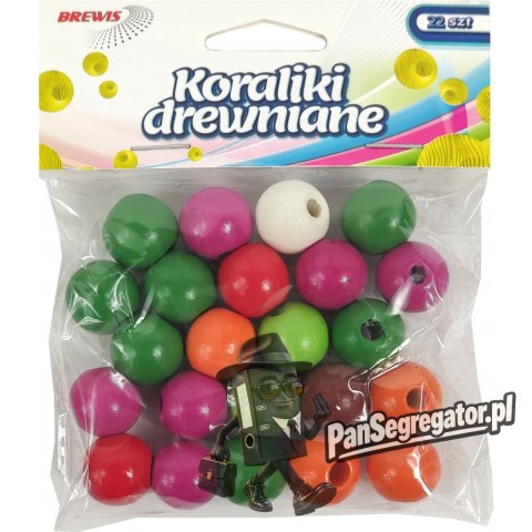 Koraliki drewniane 16mm mix kolorów (22 sztuk - 29g) KD16-2 BREWIS