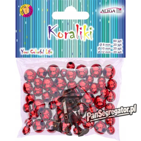 Koraliki plastikowe mix rozmiarów (60 sztuk) czerwone PJ-9487 ALIGA