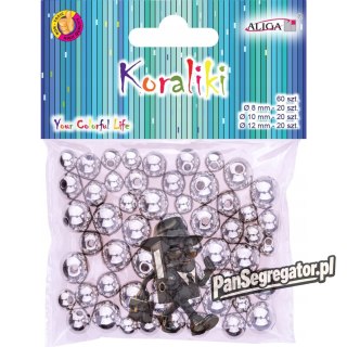 Koraliki plastikowe mix rozmiarów (60 sztuk) srebrne PJ-9470 ALIGA