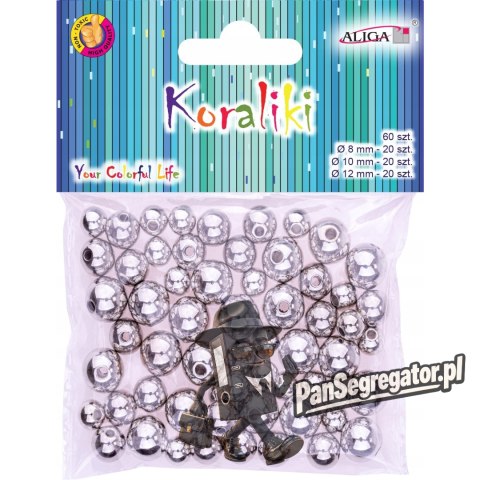 Koraliki plastikowe mix rozmiarów (60 sztuk) srebrne PJ-9470 ALIGA