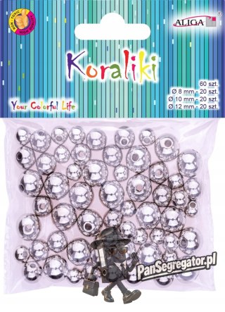 Koraliki plastikowe mix rozmiarów (60 sztuk) srebrne PJ-9470 ALIGA