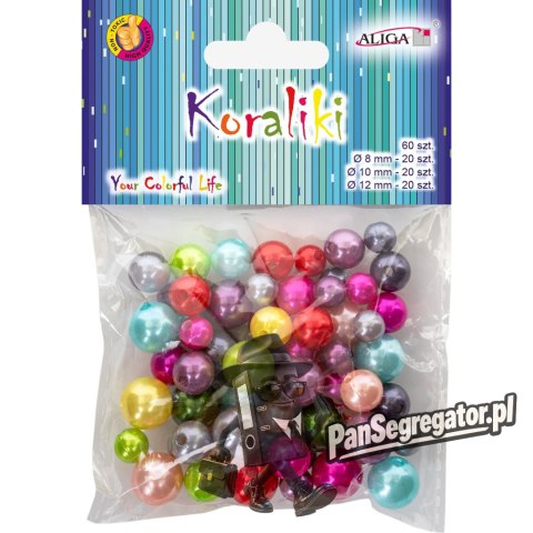 Koraliki plastikowe okrągłe mix kolorów i rozm. 60szt. PJ-7858 ALIGA