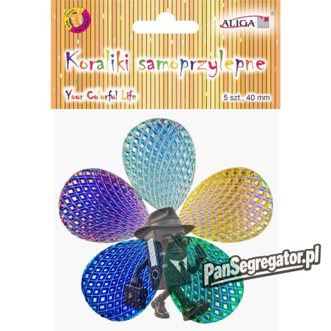 Kryształki samoprzylepne łezki opalizujące mix kolorów 40 mm, (5 szt.) JET-3300 ALIGA