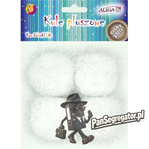 Pompony kule pluszowe białe metalizowane perłowe (4szt.) POM-3202 ALIGA