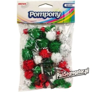 Pompony metalizowane mix rozm. czerwone/białe/zielone 40szt. POM44