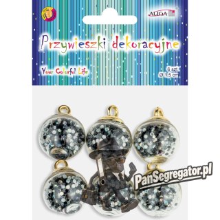 Przywieszki dekoracyjne kuleczki czarne 1,5cm 6szt. ZWD-0477 ALIGA