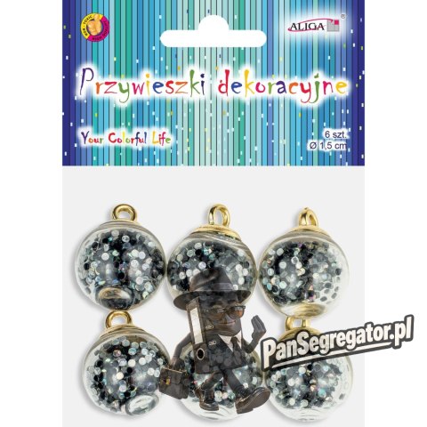 Przywieszki dekoracyjne kuleczki czarne 1,5cm 6szt. ZWD-0477 ALIGA