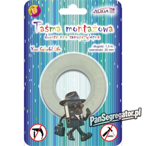 Taśma samoprzylepna przezroczysta dwustronna 20mm x 1,5 m PSD-2397 ALIGA