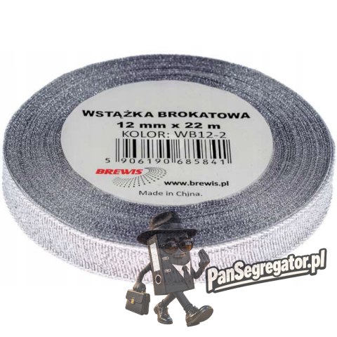 Wstążka brokatowa 12mm/22m wb12-2 srebrna BREWIS