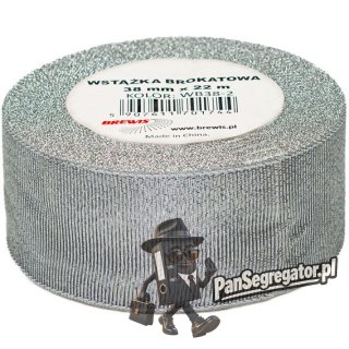 Wstążka brokatowa 38mm srebrna WB38-2 BREWIS