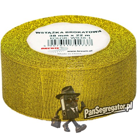 Wstążka brokatowa 38mm złota WB38-1 BREWIS