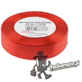 Wstążka satynowa 25mm/32m j.czerwony 26 BREWIS