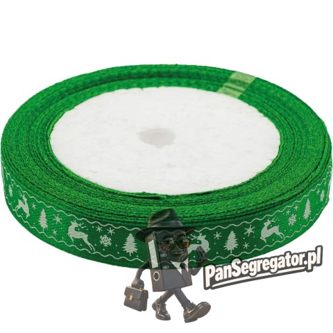 Wstążka satynowa Boże Narodzenie 12mm/22m zielona WSX12-16 BREWIS