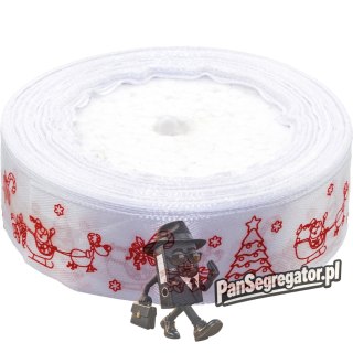 Wstążka satynowa Boże Narodzenie 25mm/22m biała WSX25-12 BREWIS