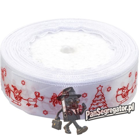 Wstążka satynowa Boże Narodzenie 25mm/22m biała WSX25-12 BREWIS