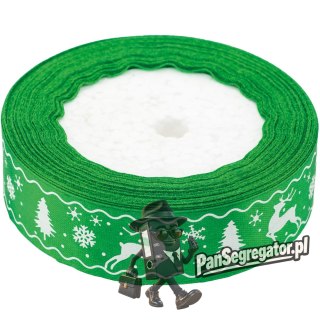 Wstążka satynowa Boże Narodzenie 25mm/22m zielona WSX25-16 BREWIS