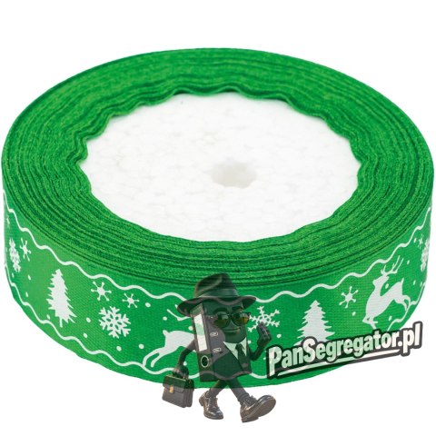 Wstążka satynowa Boże Narodzenie 25mm/22m zielona WSX25-16 BREWIS