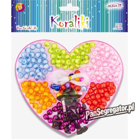 Zestaw koralików plast.w pudełku serce 8mm, 210szt. PJ-7742 ALIGA