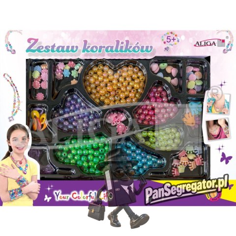 Zestaw koralików plastikowych mix kolorów i kształtów op. ok. 275szt.+2x 120cm żyłka PJ-2029 ALIGA