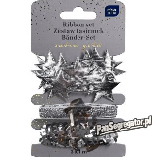 Zestaw tasiemek 3x1m SREBRNY Satin Gold INTERDRUK