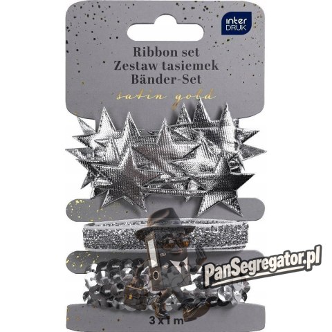 Zestaw tasiemek 3x1m SREBRNY Satin Gold INTERDRUK