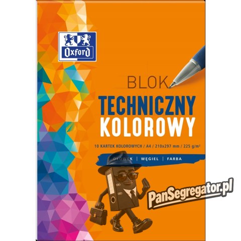 Blok techniczny szkolny A4 kolorowy 10 kartek 225g 400093230 OXFORD