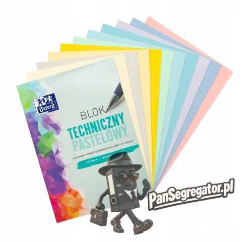 Blok techniczny szkolny A4 pastelowy 10 kartek 225g 400166068 OXFORD