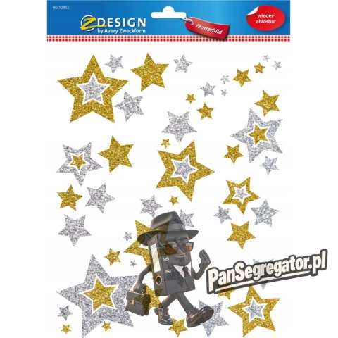 Naklejki foliowe Z-Design na okno - złote i srebrne gwiazdki 52952 AVERY ZWECKFORM