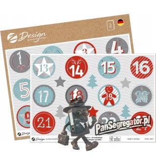 Naklejki papierowe ze srebrnymi tłoczeniami, na ark. A5 - numerki adwentowe Z-Design 54617