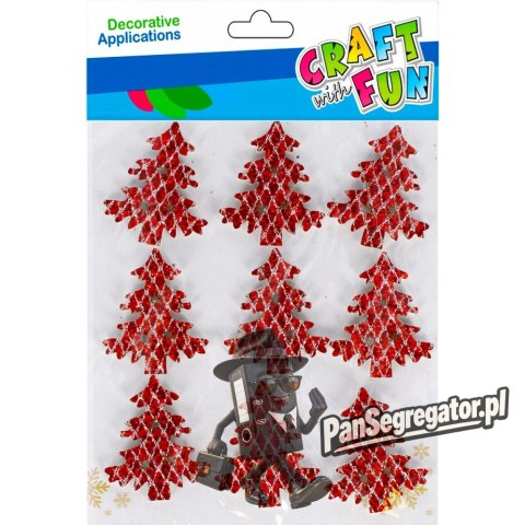 Naklejki piankowe brokatowe czerwone Choinki 9szt. 501370