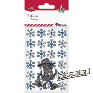 Naklejki płatki śniegu z kryształkiem 21mm białe, niebieskie 24szt. 414519 TITANUM