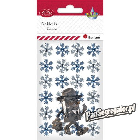 Naklejki płatki śniegu z kryształkiem 21mm białe, niebieskie 24szt. 414519 TITANUM
