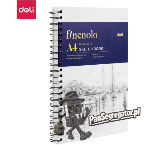Szkicownik na spirali pionowej A4 FINENOLO 160g/m2 60k biały EC275 DELI