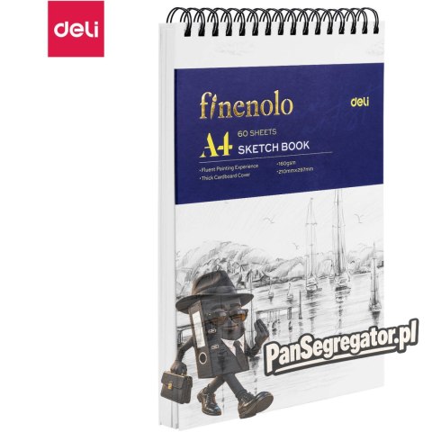 Szkicownik na spirali poziomej A4 FINENOLO 160g/m2 60k biały EC276 DELI