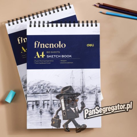 Szkicownik na spirali poziomej A4 FINENOLO 160g/m2 60k biały EC276 DELI